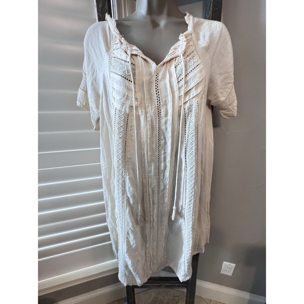 Lagaci Bohemian Rayon dress white embroidery sheer Peasant Flouncy SMALL